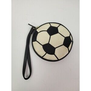 Luv Betsey Johnson Soccer Ball Coin Purse Wristlet  Wallet Black White Glitter